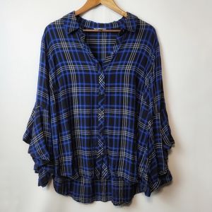 Est. 1948 plaid high- low butterfly sleeve top